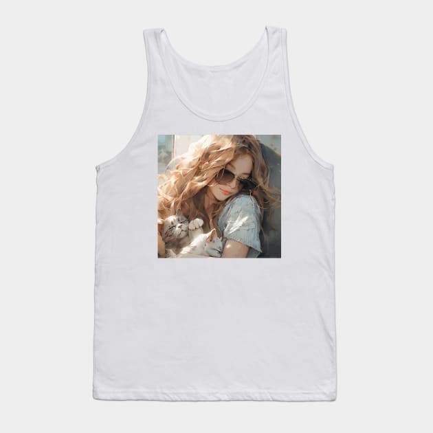 Girl sleeping with cats Tank Top by etherElric